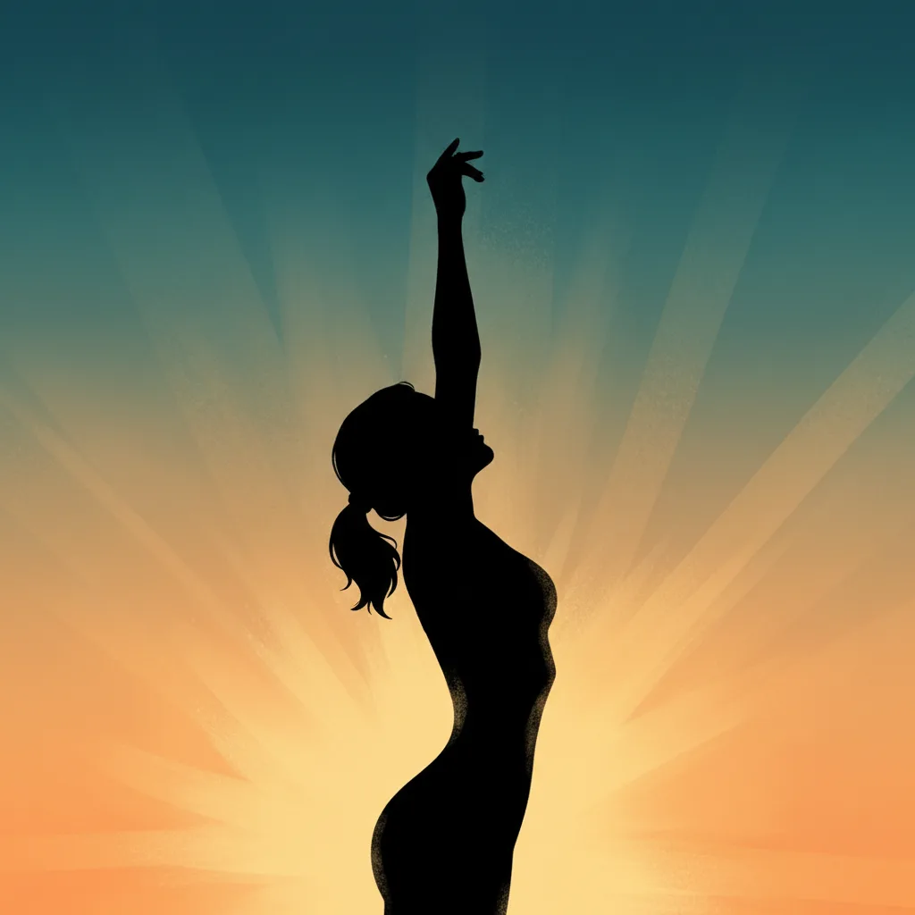 Abstract silhouette of a person stretching at golden hour - food supplement for active lifestyle